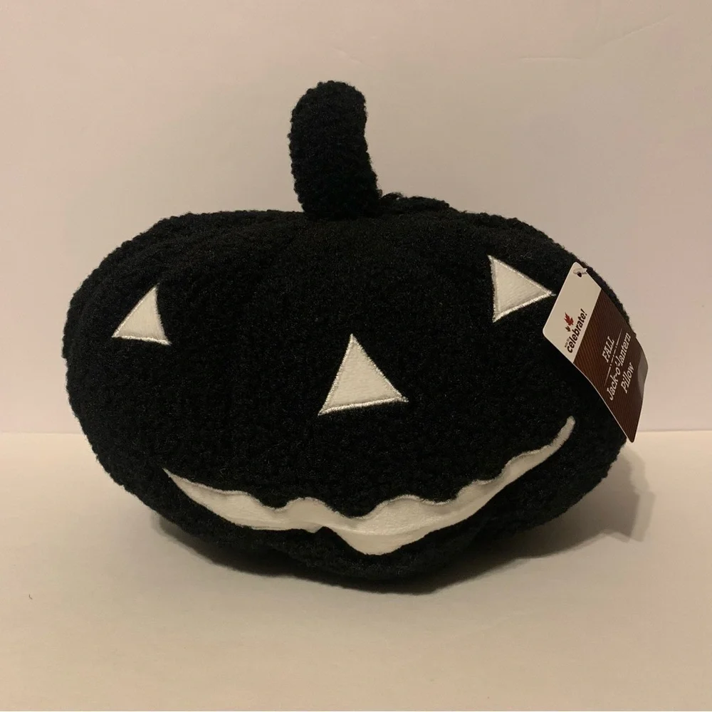 NWT. WAY TO CELEBRATE Black Plush Pumpkin Pillow
